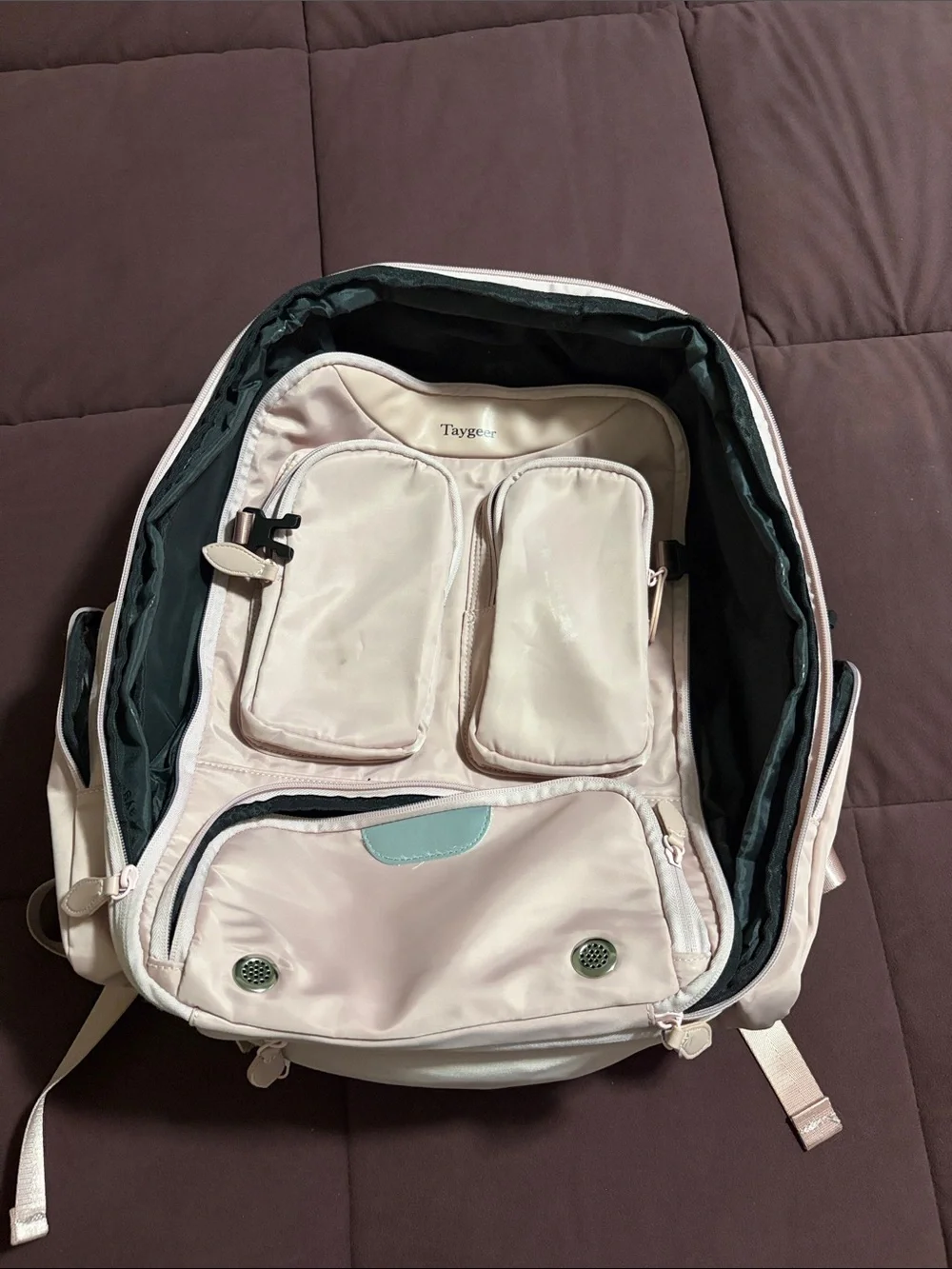 Pale Pink Travel Backpack with Multiple Organizer Pockets